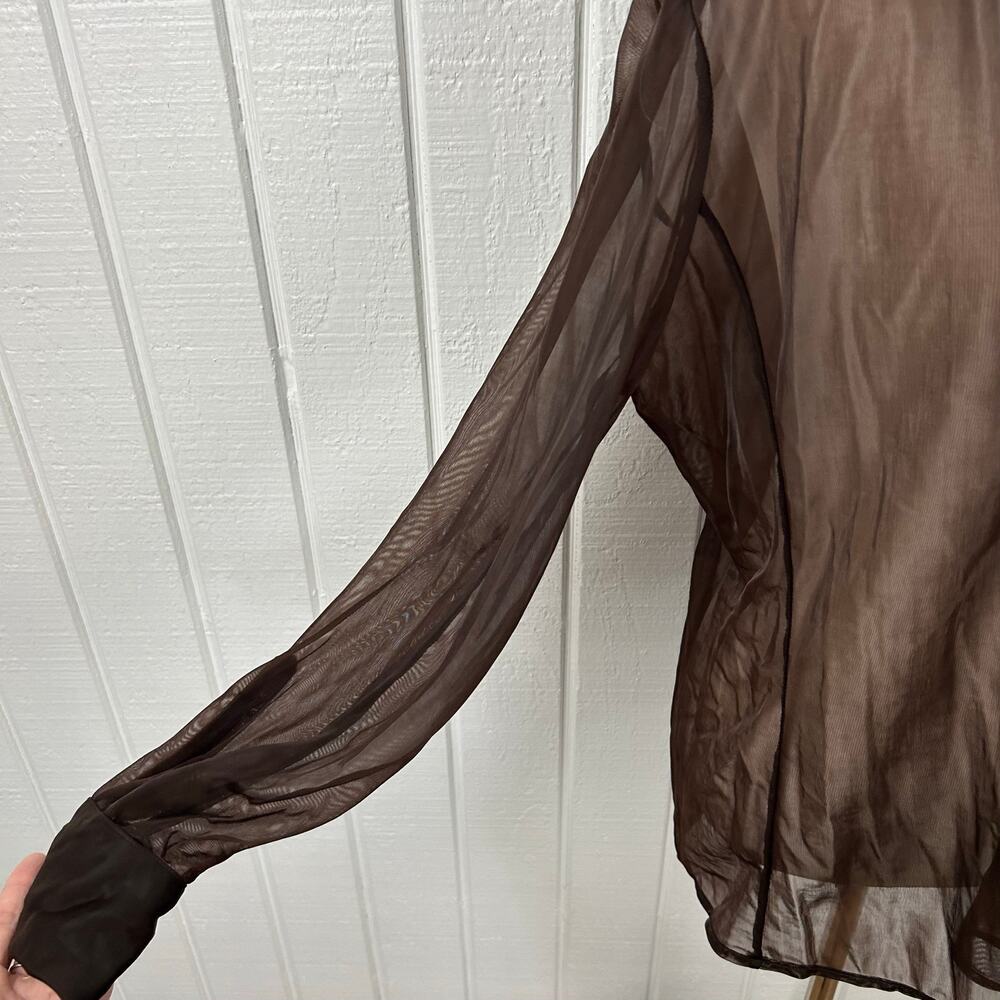 Janet Howard Sheer Brown Mesh Blouse Goth Grunge Minimalist Layering Top Size L - Picture 2 of 9